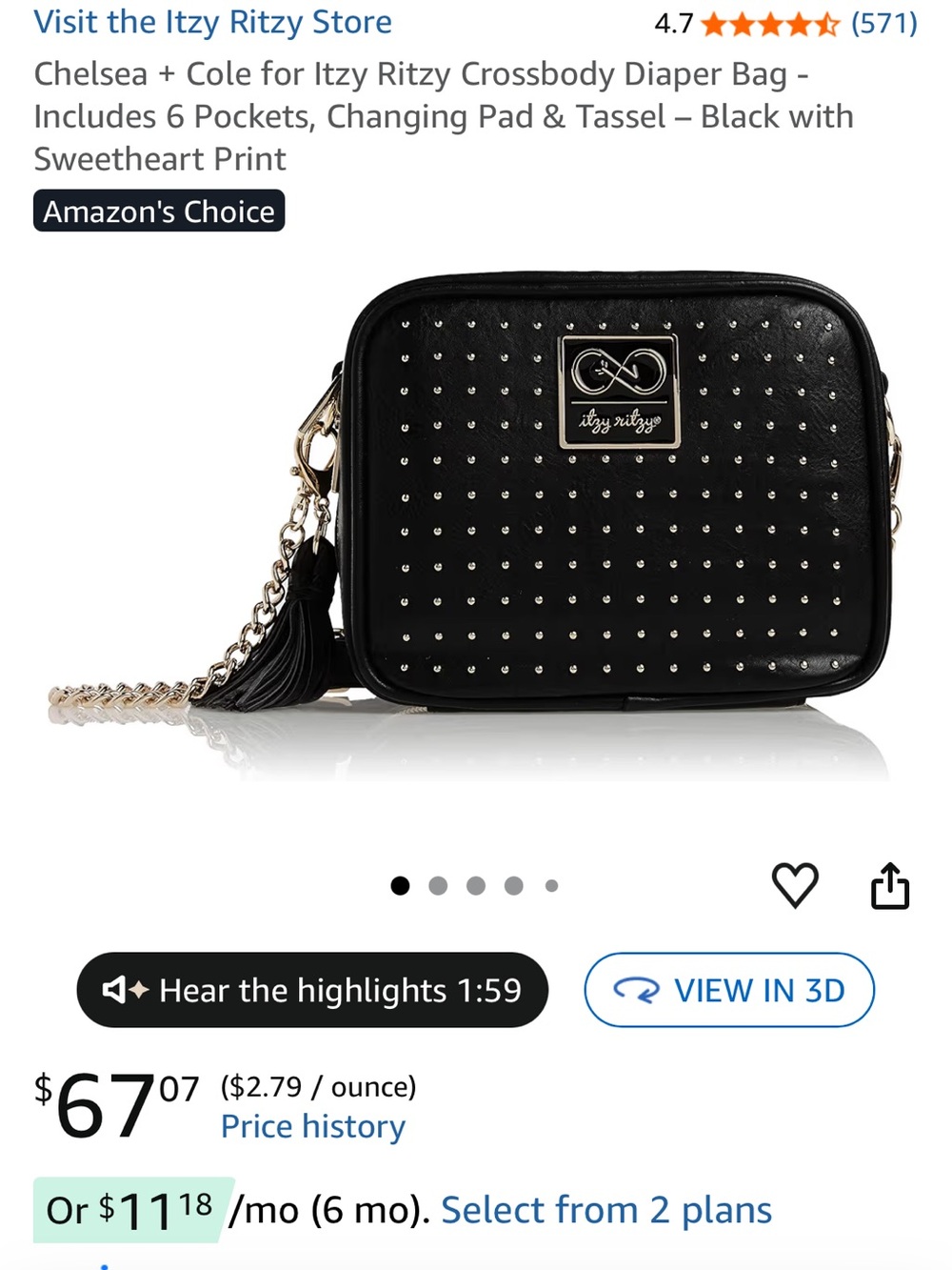 Itzy Ritzy Black Studded Crossbody with Gold Chain & Tassel
